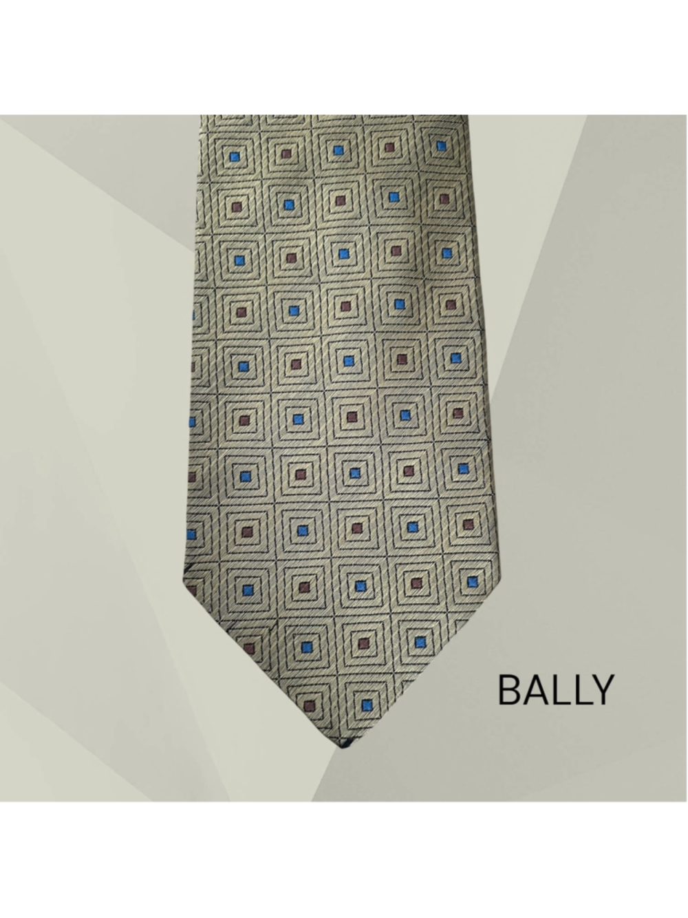 BALLY Geometric Print Tie SILK 
Gold and Blue